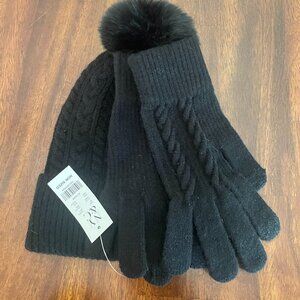 NWT! New York & Co. Women's Beanie Hat & Glove Set Black Winter One Size!